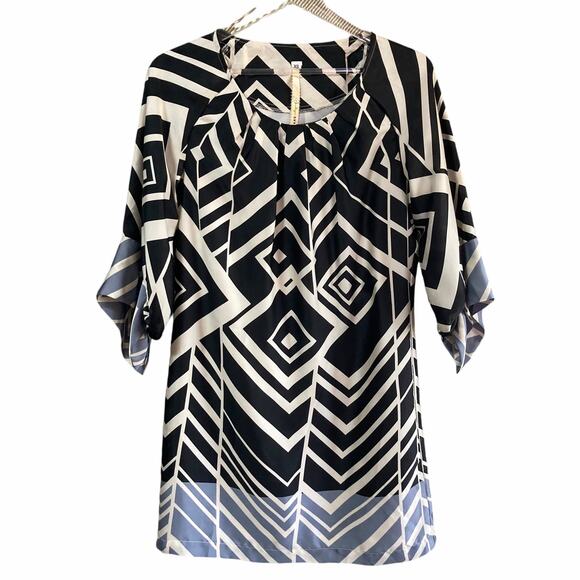 Uncle Frank Black White Gray Geometric Print Sheath Dress XS Mod 70s Retro Y2K - Picture 2 of 8